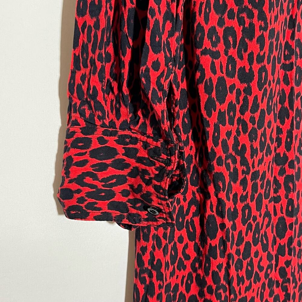 IRO Long Sleeve Button Front Side Slit Leopard Pirae Dress Red Womens Size 34 - Picture 7 of 16